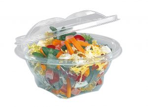 Bols salade cristal avec couvercle charnière, rond/ovale
