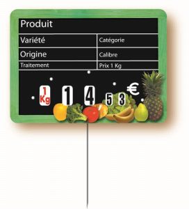 Etiquette Fruits et Légumes Cueillette avec roulettes prix, disque poids, pique